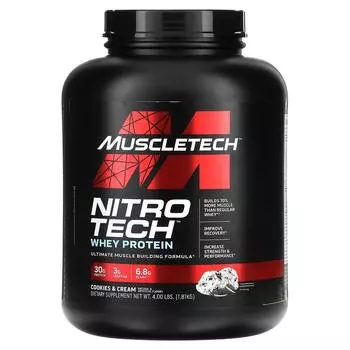 Muscletech Nitro Tech сывороточный изолят + смесь для роста сухой мышечной массы вкус печенья с кремом 1,80 кг (3,97 фунта)