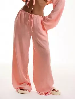 MUSERA Пляжные брюки из льна с завязками спереди, оранжевый цвет