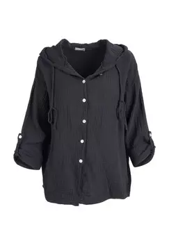 Муслиновая блузка Camila Муслиновая блузка оверсайз из 100% хлопка: рукава до половины и с капюшоном Seasons of April, черный