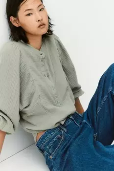 Муслиновая блузка с рукавами «летучая мышь» H&M, зеленый