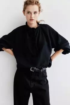 Муслиновая блузка с воланной отделкой H&M, черный