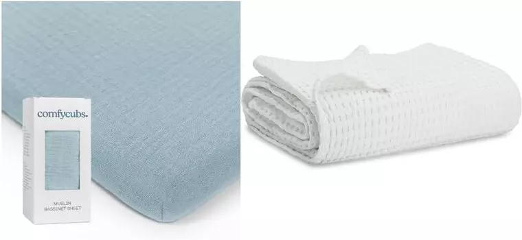 Муслиновая простыня для детской кроватки и хлопковое одеяло вафельного переплетения в комплекте от Comfy Cubs