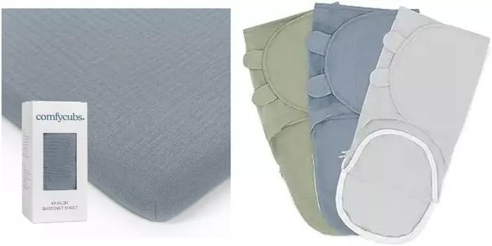 Муслиновая простыня для детской кроватки и пеленальные одеяла в комплекте от Comfy Cubs