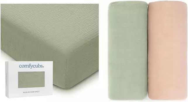 Муслиновая простыня для кроватки и 2 упаковки муслиновых одеял для пеленания в комплекте от Comfy Cubs