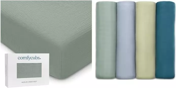 Муслиновая простыня для кроватки и 4 комплекта муслиновых одеял для пеленания в комплекте от Comfy Cubs