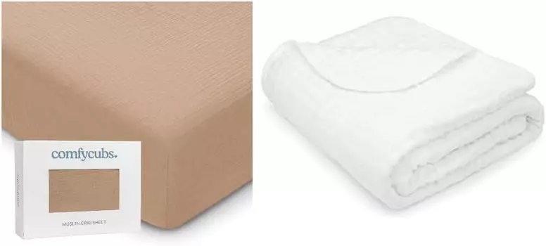 Муслиновая простыня для кроватки и детское муслиновое одеяло в комплекте от Comfy Cubs