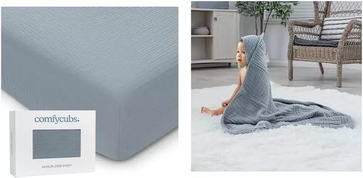 Муслиновая простыня для кроватки и детское полотенце с капюшоном в комплекте от Comfy Cubs
