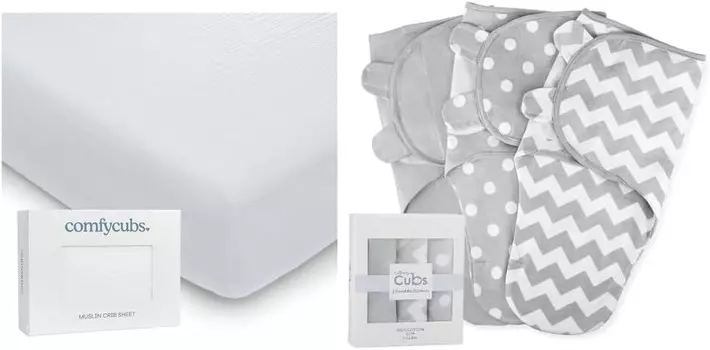 Муслиновая простыня для кроватки и пеленальное одеяло в комплекте от Comfy Cubs