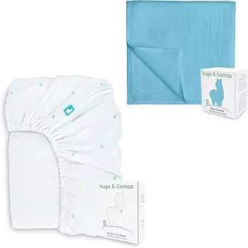 Муслиновая простыня на подкладке из 100% органического хлопка и пеленальные одеяла из муслина из 100% органического хлопка hugs & llamas