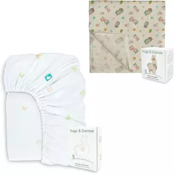 Муслиновая простыня на подкладке из 100% органического хлопка и пеленальные одеяла из муслина из 100% органического хлопка hugs & llamas