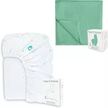 Муслиновая простыня на подкладке из 100% органического хлопка и пеленальные одеяла из муслина из 100% органического хлопка hugs & llamas