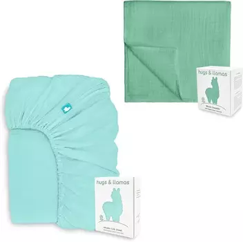Муслиновая простыня на подкладке из 100% органического хлопка и пеленальные одеяла из муслина из 100% органического хлопка hugs & llamas