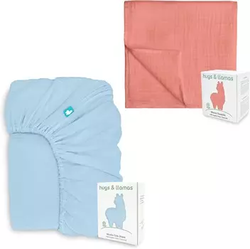 Муслиновая простыня на подкладке из 100% органического хлопка и пеленальные одеяла из муслина из 100% органического хлопка hugs & llamas