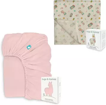 Муслиновая простыня на подкладке из 100% органического хлопка и пеленальные одеяла из муслина из 100% органического хлопка hugs & llamas