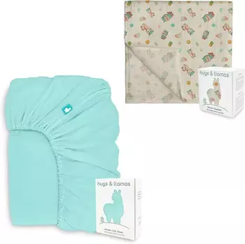 Муслиновая простыня на подкладке из 100% органического хлопка и пеленальные одеяла из муслина из 100% органического хлопка hugs & llamas