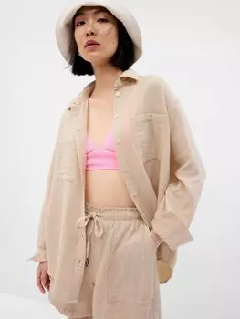 Муслиновая рубашка оверсайз Gap, бежевый