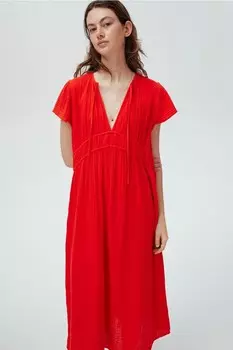 Муслиновое платье с завязками H&M, красный