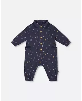 Муслиновый комбинезон с принтом для маленьких мальчиков, синий с сосной Deux Par Deux, синий