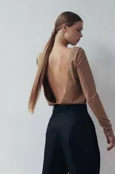 МУУВ. Хлопковый топ с длинными рукавами Muuv., коричневый