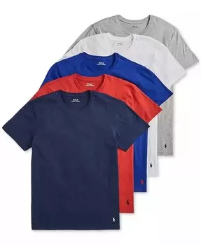 Мужская 5-Пк. Хлопковые майки с круглым вырезом Polo Ralph Lauren, мультиколор