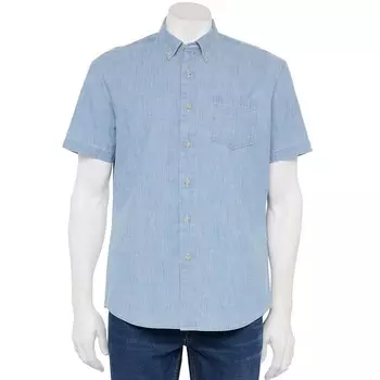 Мужская адаптивная рубашка идеальной длины с короткими рукавами Sonoma Goods For Life, цвет Light Wash