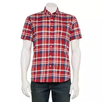 Мужская адаптивная рубашка с коротким рукавом идеальной длины Sonoma Goods For Life, цвет pop plaid red