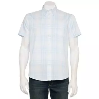 Мужская адаптивная рубашка с коротким рукавом идеальной длины Sonoma Goods For Life, цвет salmon plaid blue