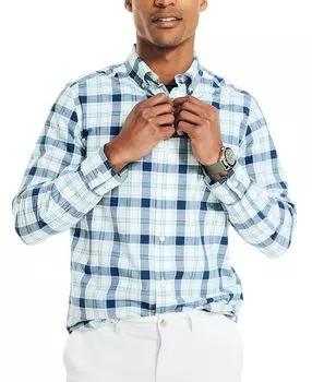 Мужская экологически чистая рубашка классического кроя в клетку на пуговицах Nautica, белый