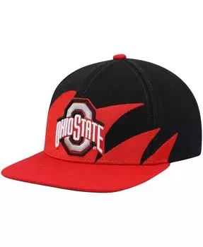 Мужская алая, черная шляпа Ohio State Buckeyes Sharktooth Snapback Mitchell & Ness