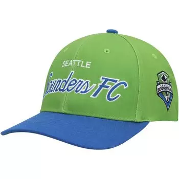 Мужская эластичная бейсболка Mitchell & Ness Green Seattle Sounders FC Team Script 2.0