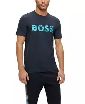 Мужская эластичная футболка с графическим принтом и логотипом boss Hugo Boss, темно-синий