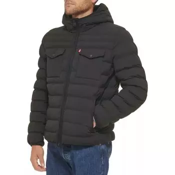Мужская эластичная стеганая куртка с капюшоном и двумя карманами Levi's, коричневый
