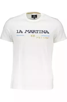 Мужская элегантная футболка с круглым вырезом и принтом La Martina, белый