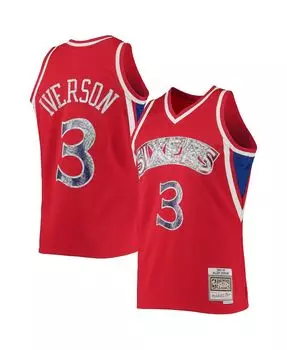 Мужская allen iverson red philadelphia 76ers 1996-97 hardwood classics 75th anniversary diamond swingman jersey Mitchell & Ness, красный
