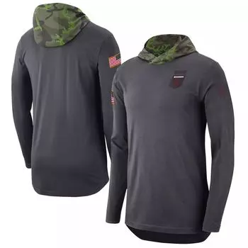 Мужская антрацитовая футболка с капюшоном Arkansas Razorbacks в стиле милитари с длинными рукавами Nike