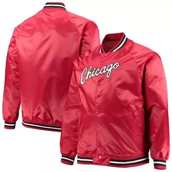 Мужская атласная куртка с длинными кнопками Mitchell & Ness Red Chicago Bulls Big & Tall Hardwood Classics реглан