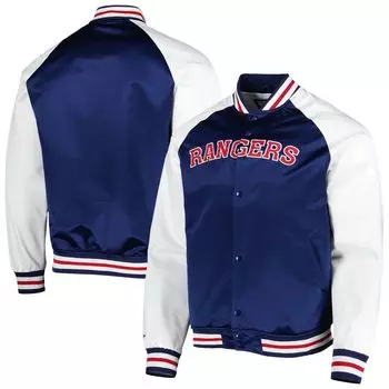 Мужская атласная куртка с длинными кнопками Mitchell & Ness синего/белого цвета New York Rangers Primetime Raglan