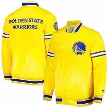 Мужская атласная университетская куртка с длинными кнопками Golden State Warriors Slider золотистого цвета Starter