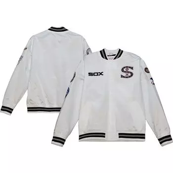 Мужская атласная университетская куртка с длинными кнопками Mitchell & Ness White Chicago White Sox City Collection