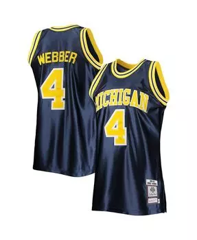 Мужская аутентичная футболка колледжа Chris Webber Navy Michigan Wolverines 1991-92 гг. Mitchell & Ness