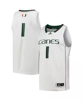 Мужская баскетбольная майка белого цвета с номером 1 miami hurricanes team swingman adidas, белый