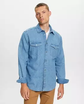 Мужская базовая джинсовая рубашка из хлопка Esprit, светло-синий