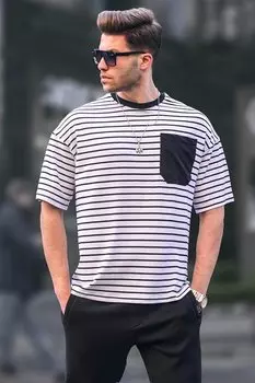 Мужская базовая футболка в белую полоску 6084 MADMEXT