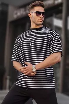 Мужская базовая футболка в черную полоску 6071 MADMEXT