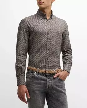 Мужская базовая рубашка на пуговицах с медальоном Brunello Cucinelli, цвет Grey/White