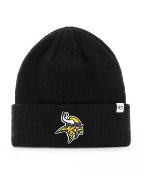 Мужская базовая вязаная шапка с манжетами черного цвета Minnesota Vikings '47 среднего размера '47 Brand, черный