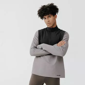 Мужская беговая рубашка с длинными рукавами - Warm 500 серый KALENJI, серый гранит/черный