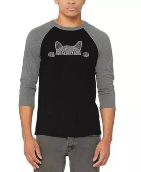 Мужская бейсбольная футболка peeking cat raglan word art LA Pop Art, мульти