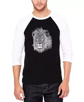 Мужская бейсбольная футболка реглан Word Art Lion LA Pop Art, цвет Black and White