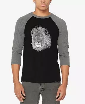 Мужская бейсбольная футболка реглан Word Art Lion LA Pop Art, цвет Gray and Black